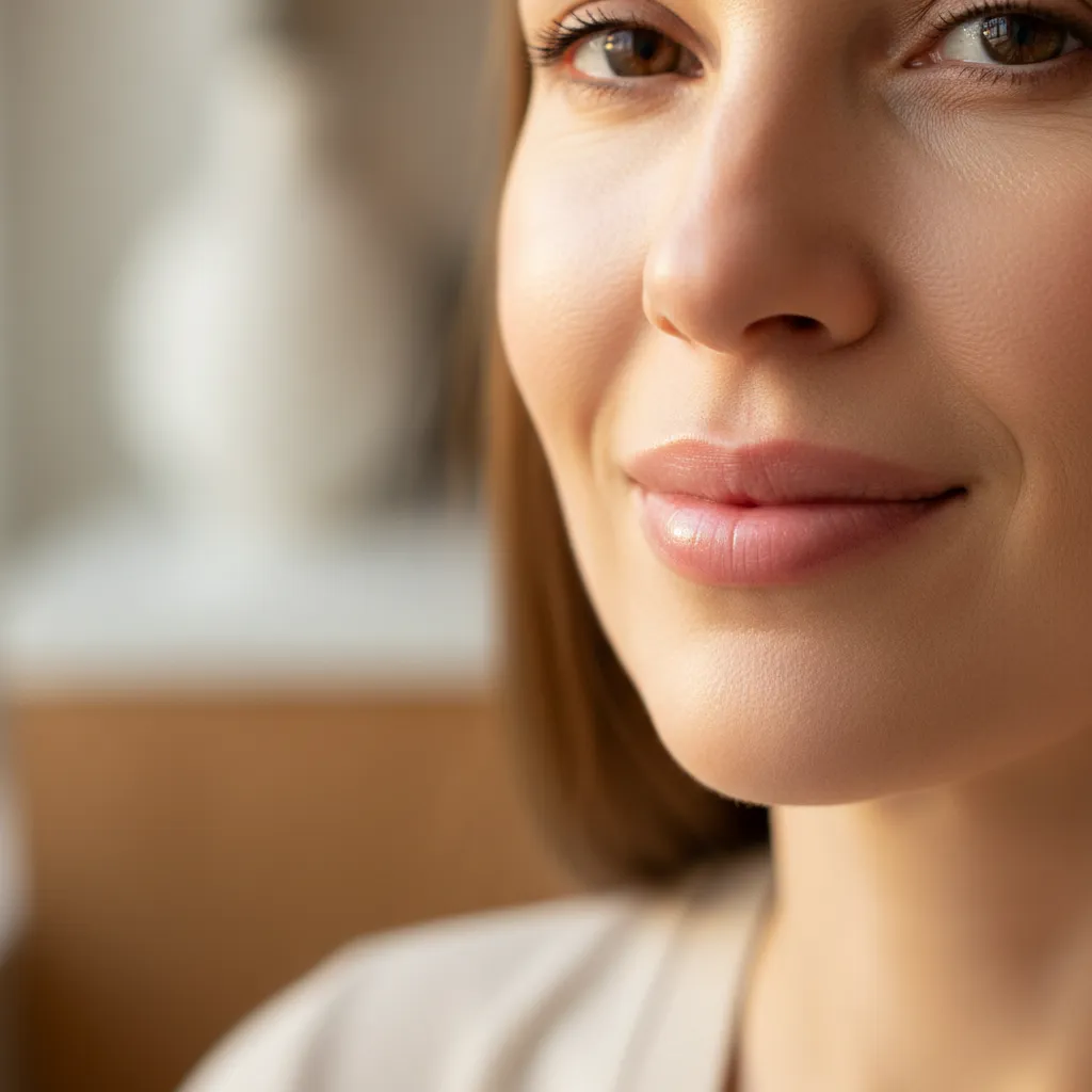 Woman with naturally enhanced lips from PRF EZ Gel treatment at Allen Medical Aesthetics