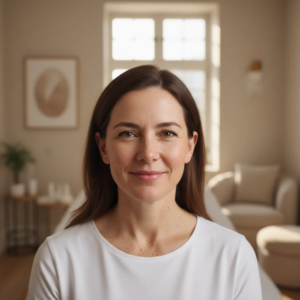Woman with sun-damaged skin in bright treatment room