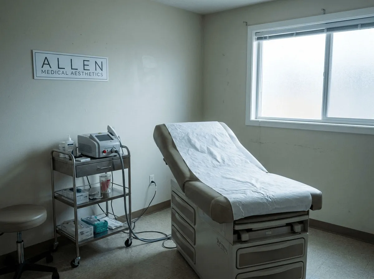 Prepared laser hair removal treatment room at Allen Medical Aesthetics