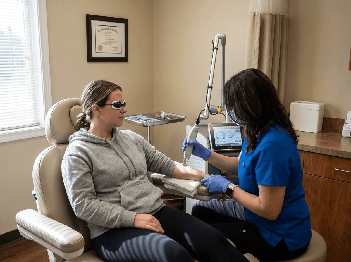 PICO laser tattoo removal session