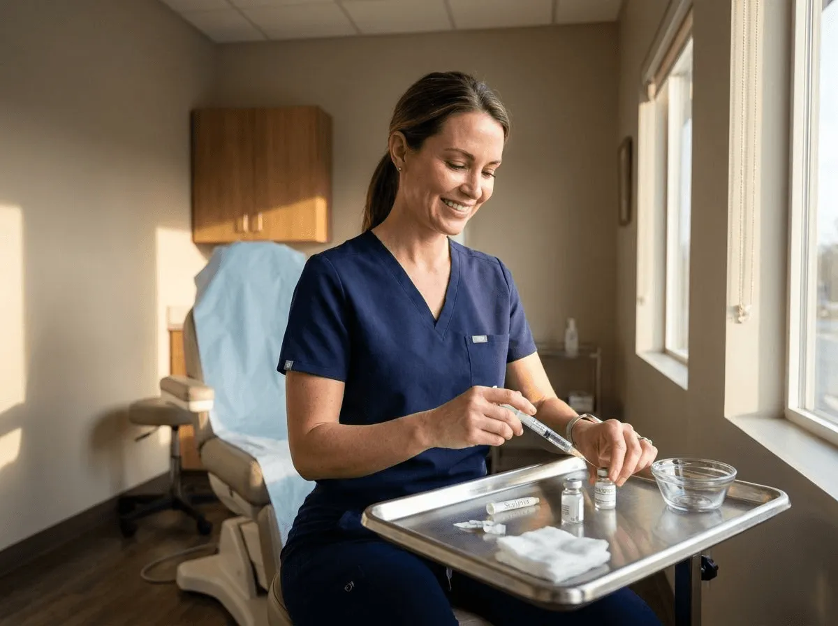 Provider preparing Sculptra treatment at Allen Medical Aesthetics in Des Moines, WA