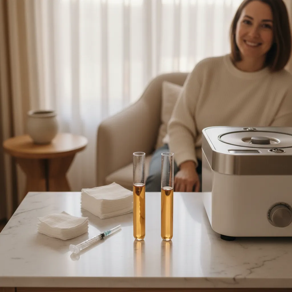 PRF EZ Gel preparation with centrifuge and golden amber PRF tubes at Allen Medical Aesthetics