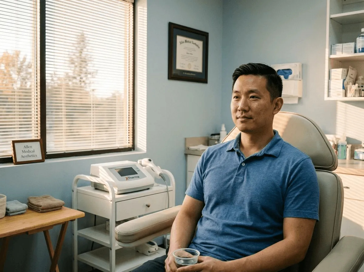 XTherma skin tightening device in a calm, prepared treatment room at Allen Medical Aesthetics