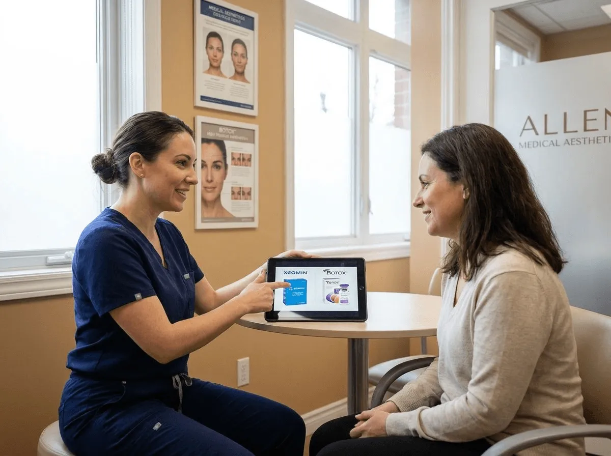Provider explaining Xeomin and Botox options during a consultation at Allen Medical Aesthetics