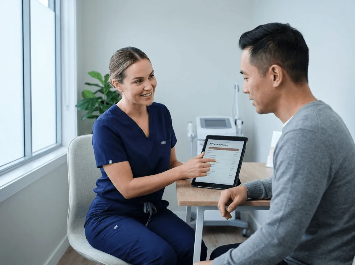 Patient reviewing XTherma pricing with a provider at Allen Medical Aesthetics