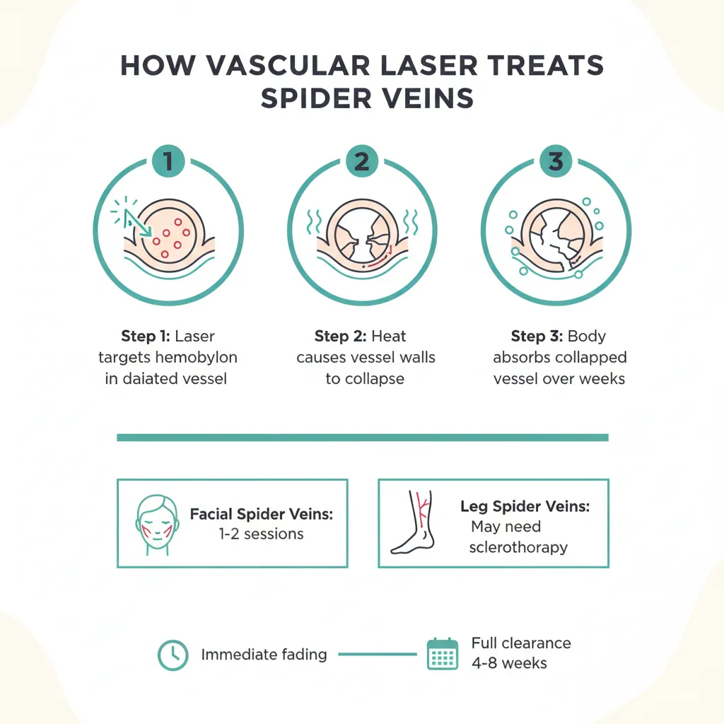 Infographic showing how vascular laser energy targets and collapses spider veins