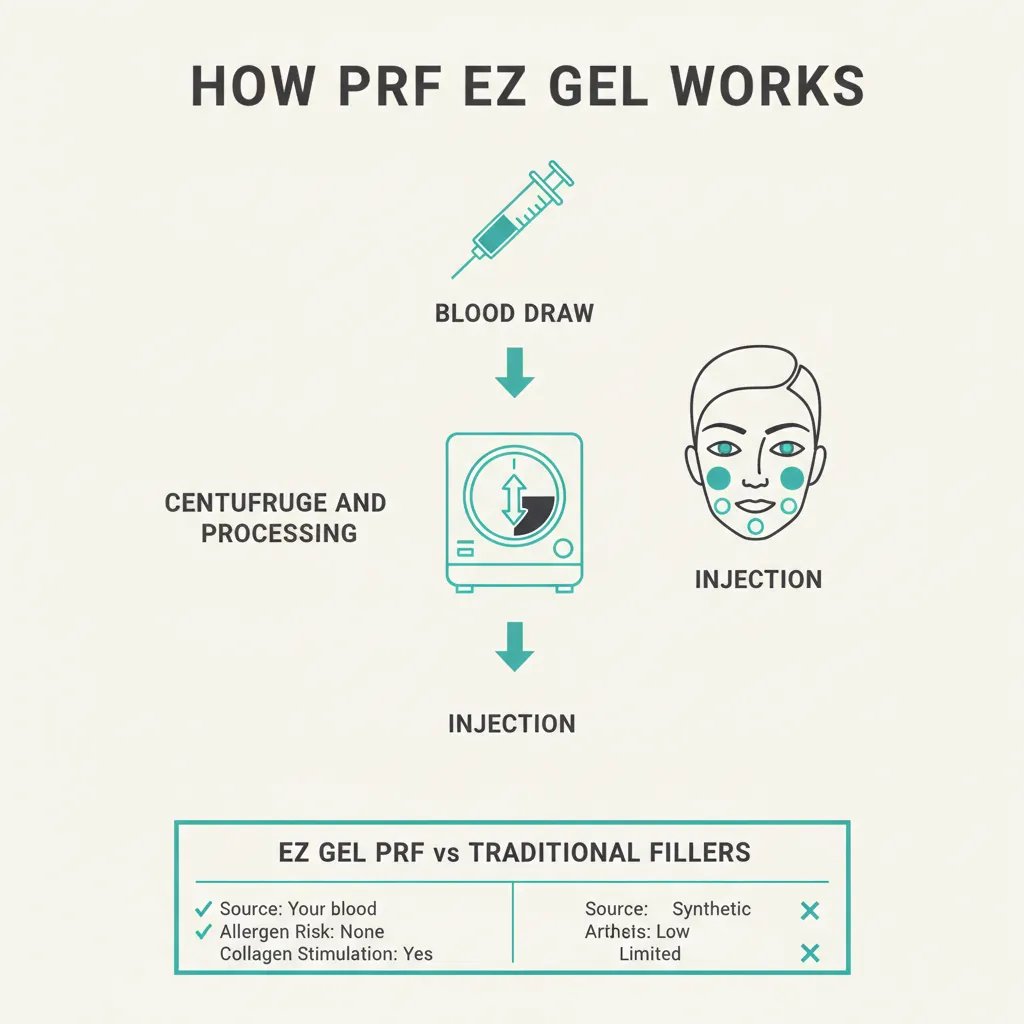 Infographic explaining how PRF EZ Gel is made from your own blood