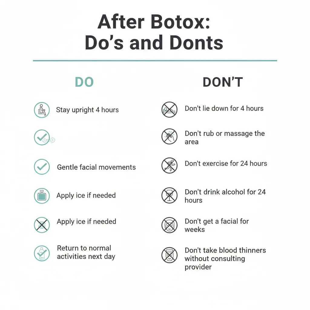 Infographic showing post-Botox restrictions and safe activities timeline
